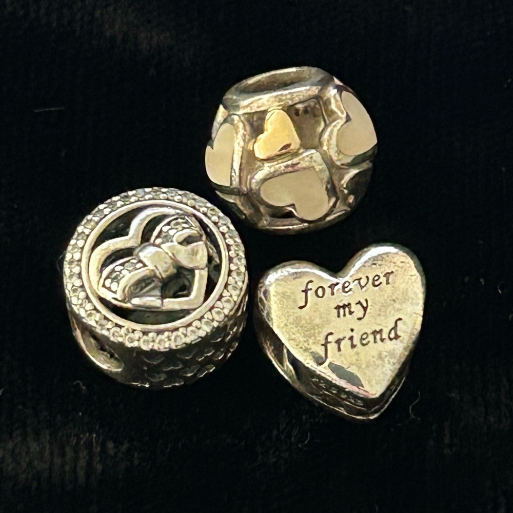 Pandora Silver Heart Charms Set of 3